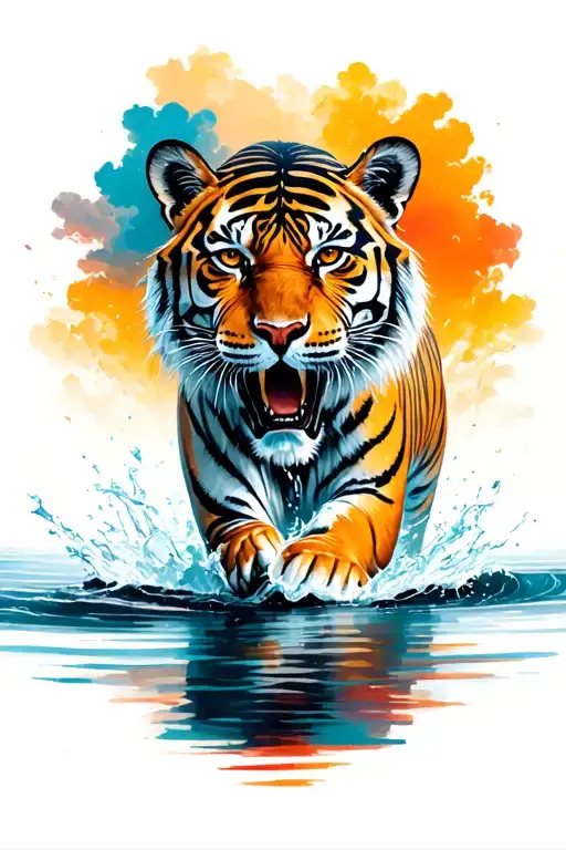 Tiger Walking Out Of The Water