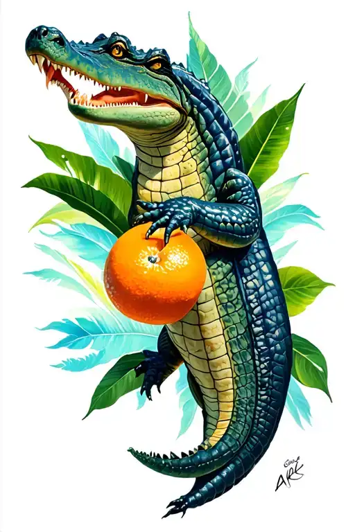 Alligator In Shape Of Florida And Orange Where Gulf Of Mexico Is