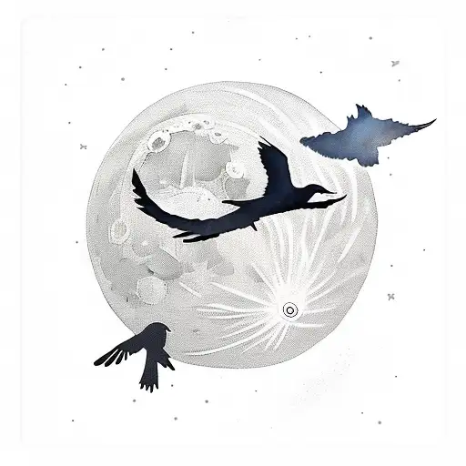 Moon With A Raven Flying In Front Of It With Lightning In The Background