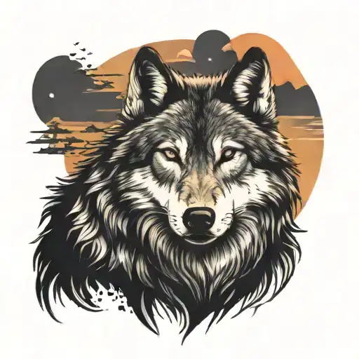 Wolf Luna Sunset Background