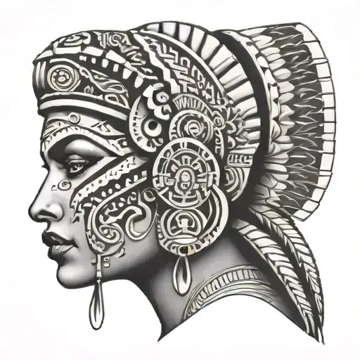 Beautiful Aztec Woman Face Profile Looking