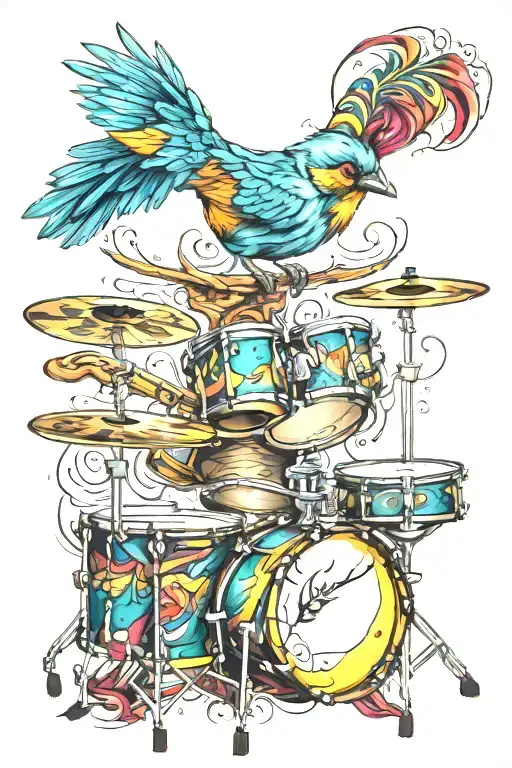 Colorful Bird Playing Drums