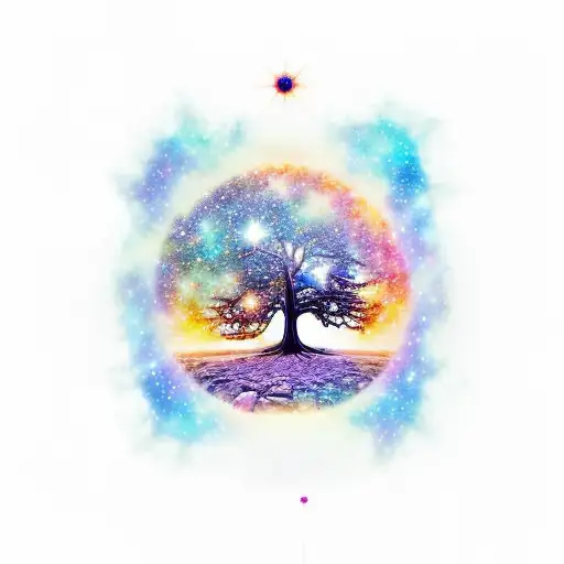 Tree Of Life Embedded In A Galaxy With Constellation And The Phrase Ad Astra Per Aspera