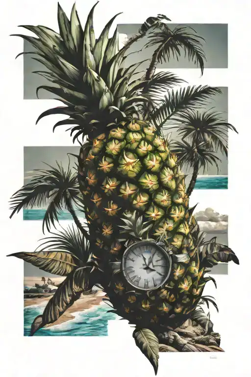 Beach Scene Coming Out Of A Pineapple