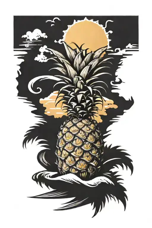 Beach Scene Coming Out Of A Pineapple