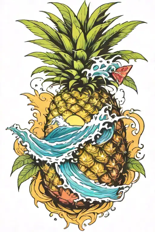 Beach Scene Coming Out Of A Pineapple