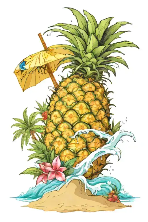 Beach Scene Coming Out Of A Pineapple