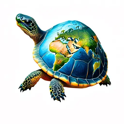 Turtle With World Map On Shell