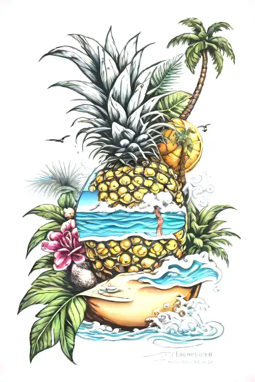 Beach Scene Inside Pineapple