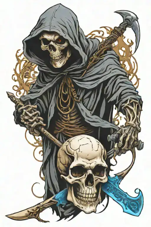 Grim Reaper With A Rat Skull Holding A Scythe With Blue Glowing Eyes