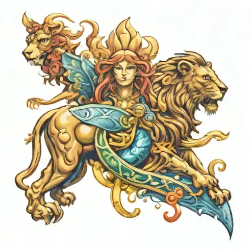 Leo And Aquarius Zodiac Symbol Incorporating Elements