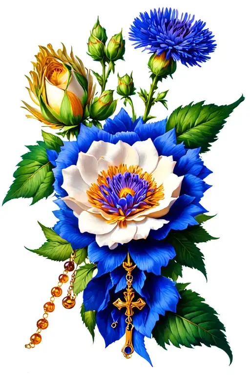 Rosary And Cornflower Intertwined
