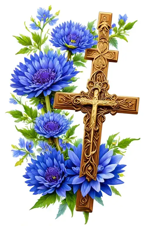 Catholic Rosary And Cornflower Intertwined