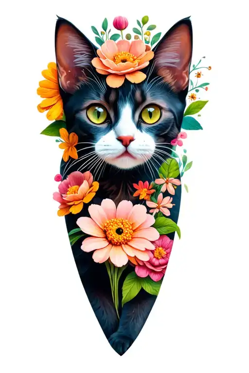 Cat Shape With Flowers Growing