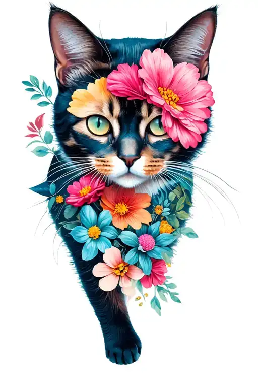 Cat Outline With Flowers Growing