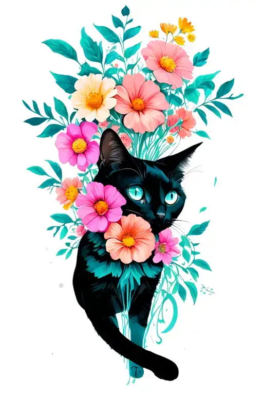Cat Silhouette With Flowers Growing Inside