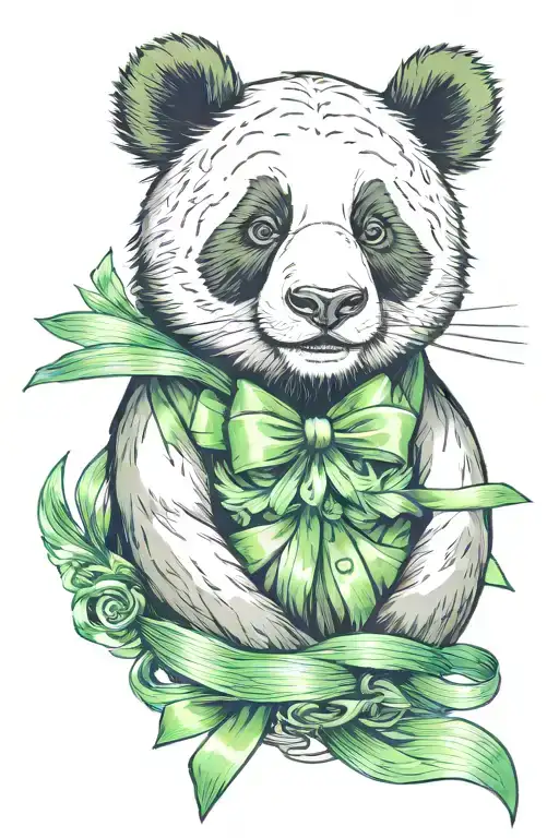 Masculine Panda With Green Ribbon
