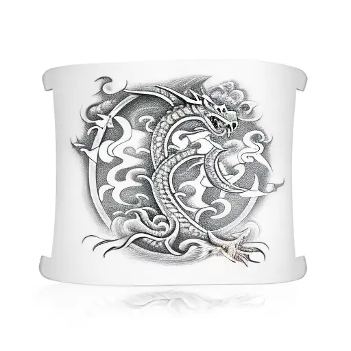 Tribal Armband With Japanese Dragon And With Viking Runes
