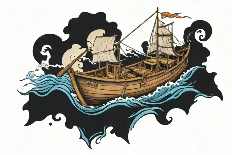 Row Boat Going Deep Sea Fishing