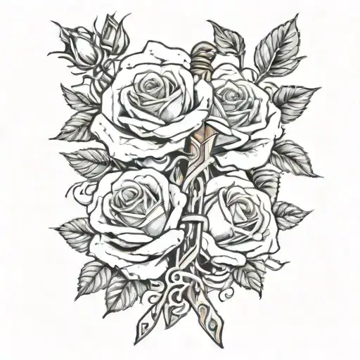 Sword And Roses Intertwined