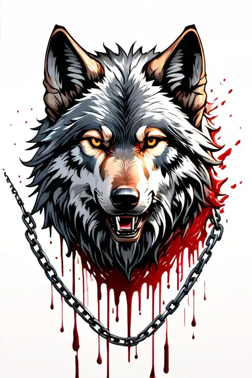 Fenrir Wolf With Chains And Blood Dripping