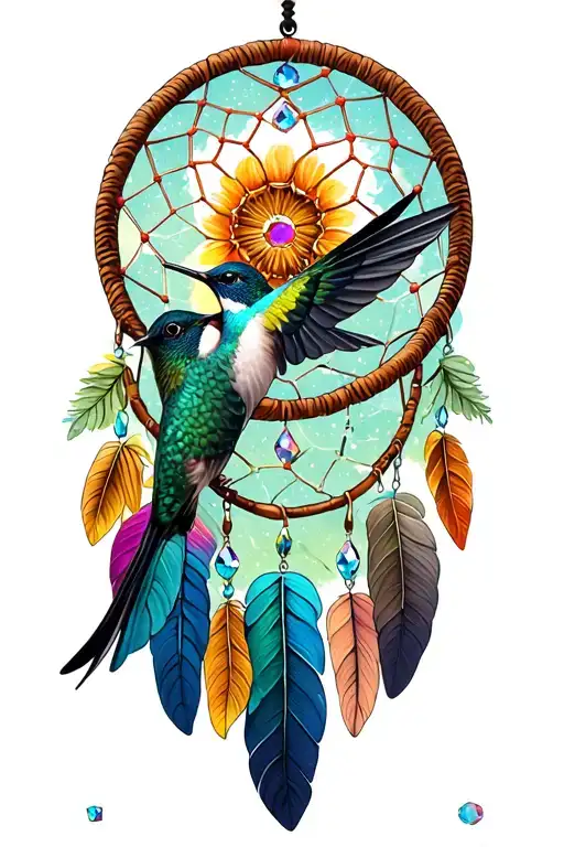 Hummingbird With Dreamcatcher Hanging With Birthstones