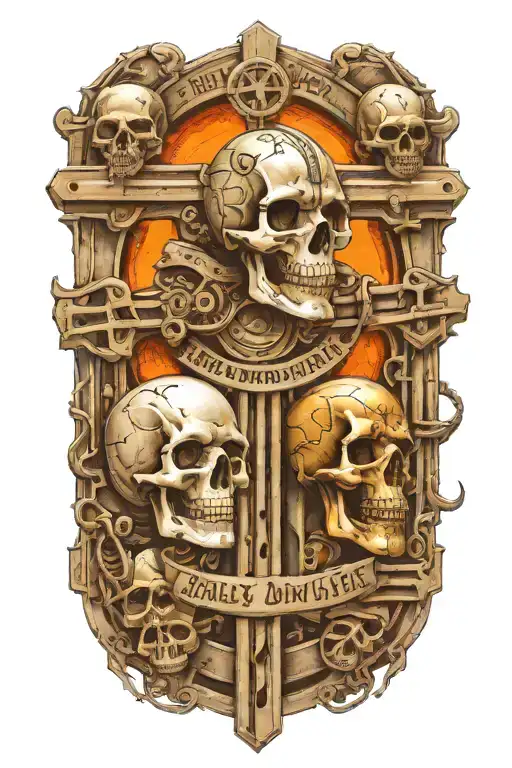 Harley Davidson Style With Skulls And Railroad Tracks