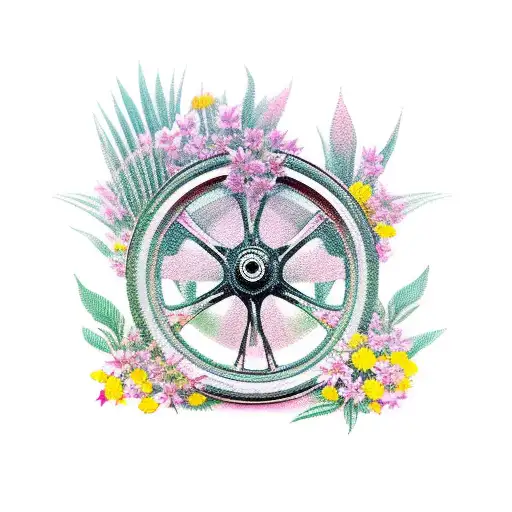Motorbike Wheel Surrounded By Lily Flowers