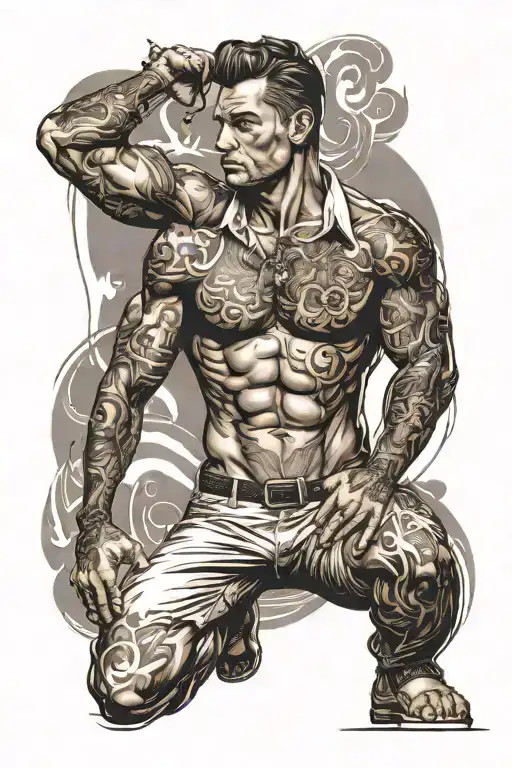 Pinup Man Sexy Standing Black Grey