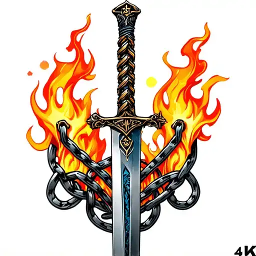 3 Link Chain With Dagger And Flames