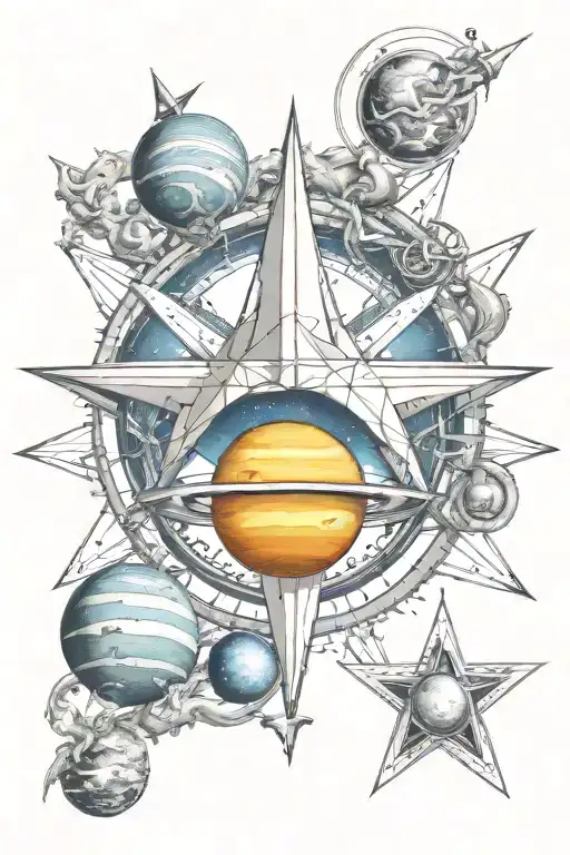 5 Point Nautical Star With Saturn And Venus In Color For A Girl
