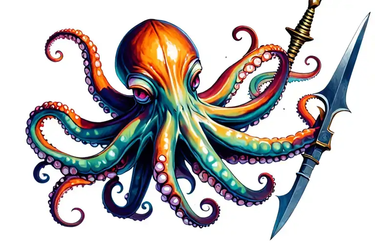 Octopus With Weapon Representing Knowlage