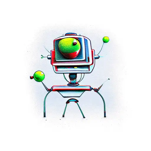 Cartoon Robot Golfing Wearing A Hat