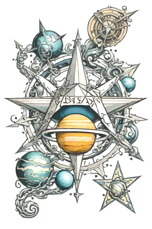 5 Point Nautical Star With Saturn And Venus In Color