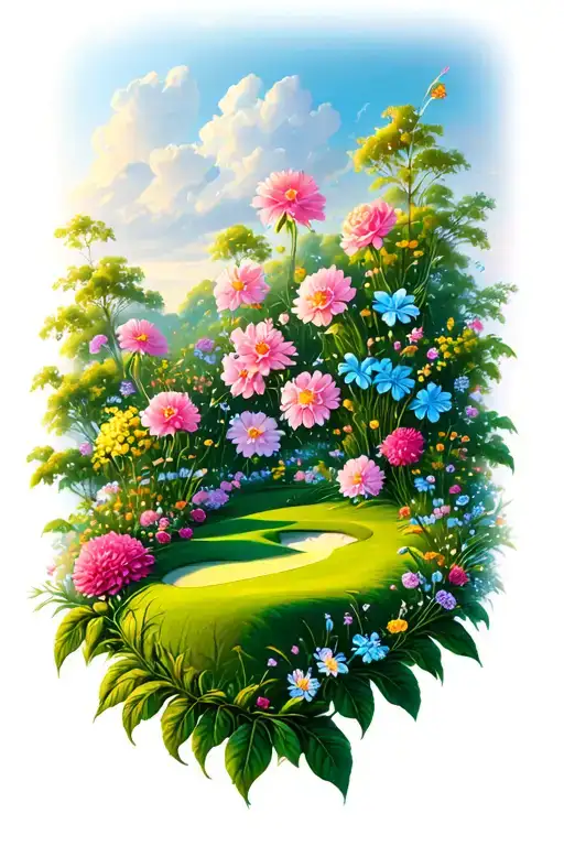 Golf Course Landscape With July Flowers