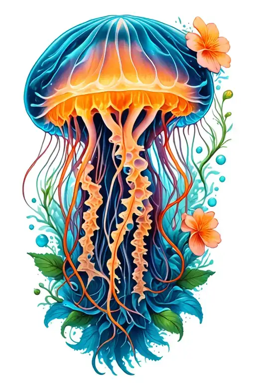 Jellyfish And Flowers Intertwined