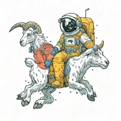 Goat And Astronaut Floating In Space