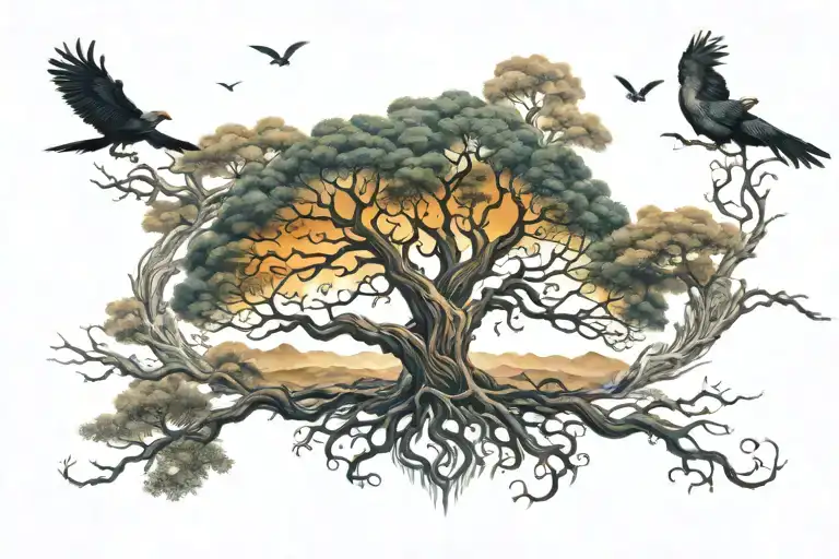 A Mystical Tree Of Life Symbolizing The Journey Of Life And Immortality