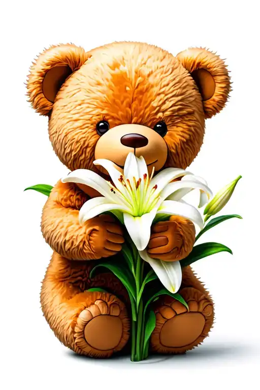 Teddy Bear Holding Lily Flower Blooming