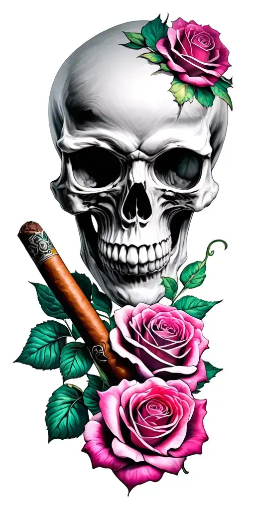 Skull Cigar Roses Gothic Sleeve