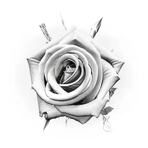 Dagger Intertwined With Two Roses