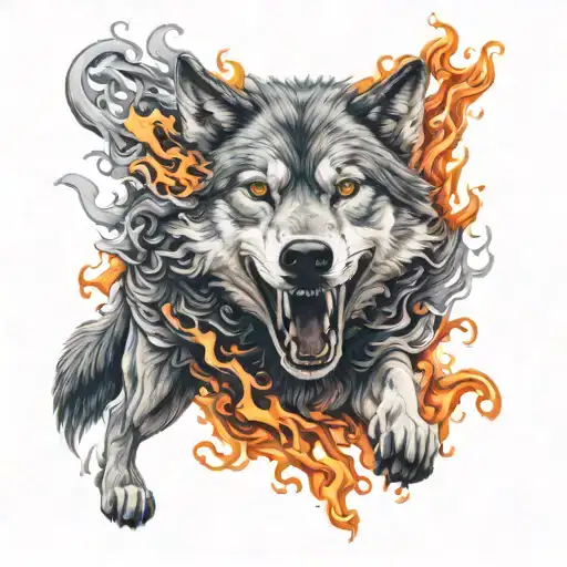 Wolf Walking Through Fire