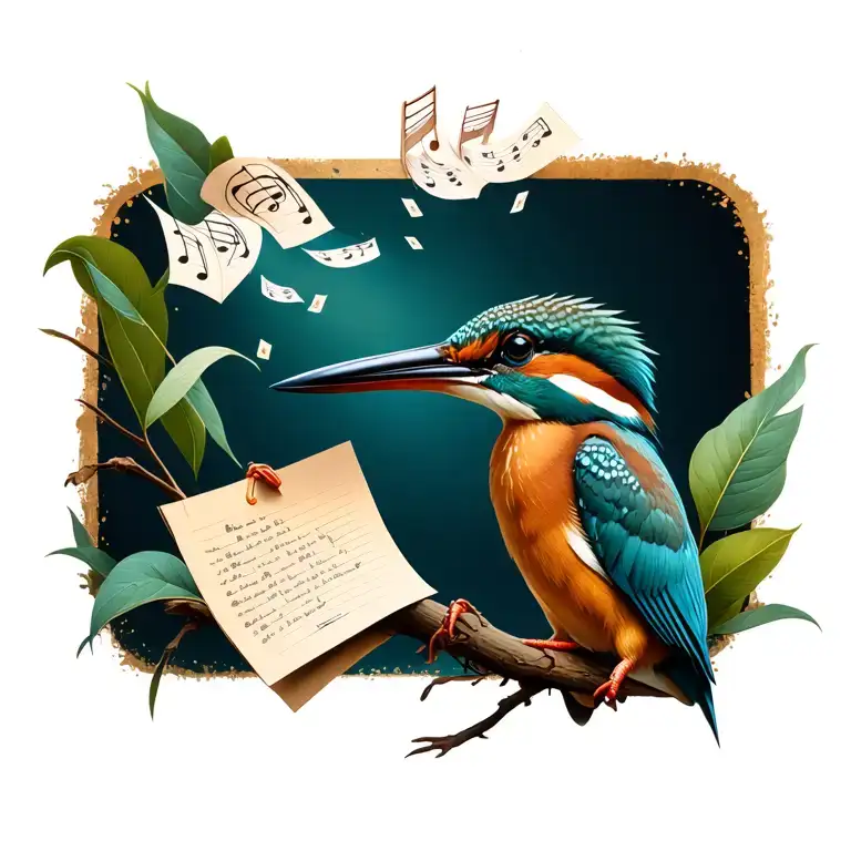 Kingfisher Holding Notes Floating On Beak Symbolizing