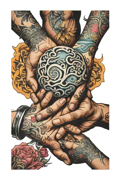 Father And Daughters Holding Hands Holding