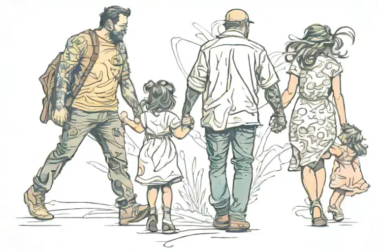 Father And Daughters Walking Hand In Hand