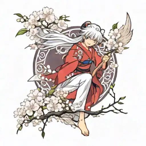 Inuyasha Anime With Cherry Blossoms Falling Angel