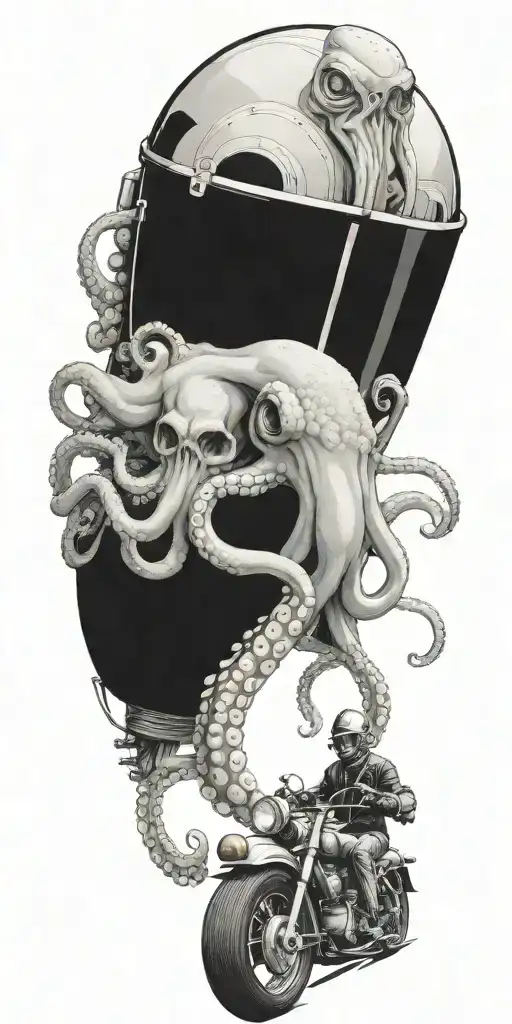 Huge Octopus Riding A Motorcycle