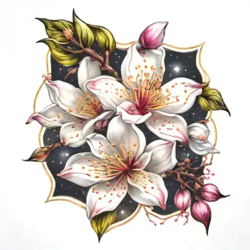 Cosmic Magnolia Space Intertwined With Cherry Blossom