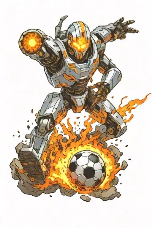A Robotic Soccer Player Shooting A Soccerball On Fire On A Distant Planet