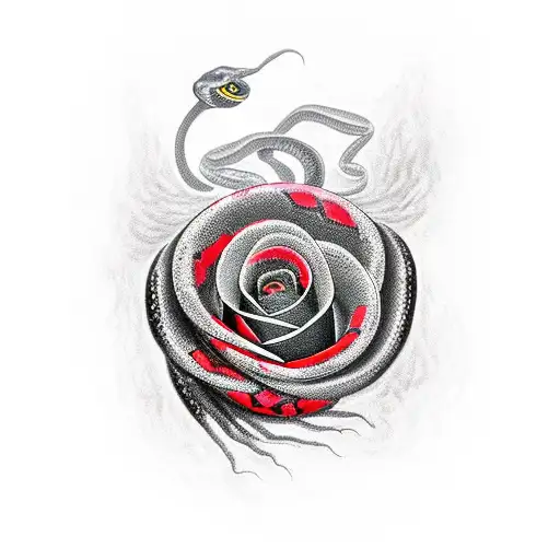 Black Snake With Red Rose And Red Snake With Black Rose